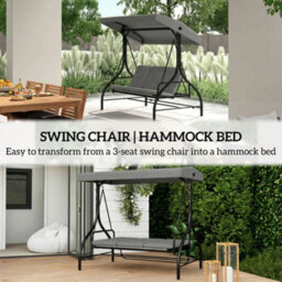 Outsunny 3 Seater Canopy Swing Chair Porch Hammock Bed, Light Grey - thumbnail 5