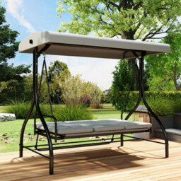 Outsunny 3 Seater Canopy Swing Chair Porch Hammock Bed, Light Grey - thumbnail 9