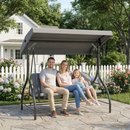 Outsunny 3 Seater Canopy Swing Chair Porch Hammock Bed, Light Grey - thumbnail 8