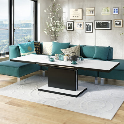 Heze Furniture Astrid 80 - 2 In 1 Extending Coffee / Dining Table - White Matt / Black Matt - image 1