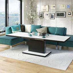 Heze Furniture Astrid 80 - 2 In 1 Extending Coffee / Dining Table - White Matt / Black Matt - thumbnail 1