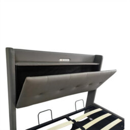 Abrihome 5Ft King Size Upholstered Ottoman Bed, Hydraulic Storage & Hidden Headboard Compartment, With Led Night Lights, Grey (No Mattress) - thumbnail 6