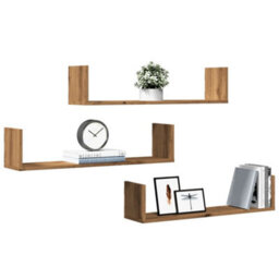 Berkfield Wall Shelves 3 Pcs Artisian Oak 80X18X18 Cm Engineered Wood - thumbnail 3
