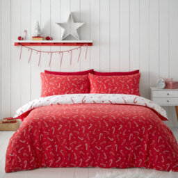 Catherine Lansfield Bedding Christmas Candy Cane Reversible Duvet Cover Set With Pillowcases Red/ White - thumbnail 2