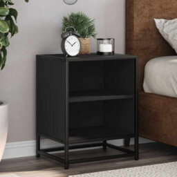 Berkfield Bedside Cabinet Black 40X31X50 Cm Engineered Wood And Metal - thumbnail 1