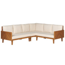 Beliani Baratti 4 Seater Acacia Wood Garden Corner Sofa Set With Coffee Table, Light Beige - thumbnail 5