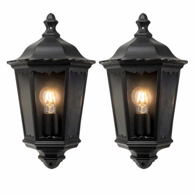 Set Of 2 Modern Outdoor Wall Lights Half Lantern Design Garden Porch Lamps Ip44 - image 1
