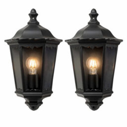 Set Of 2 Modern Outdoor Wall Lights Half Lantern Design Garden Porch Lamps Ip44 - thumbnail 1