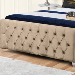 UKBEDFURNITURE Windsor Wingback Beige Plush Valvet Upholstered Bed Frame Only - Slatted Base - 48 Inch Headboard - thumbnail 3