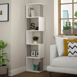 Decortie Piri White-Mocha Grey 5 Tier Tall Freestanding Bookcase Shelving Unit (H) 161Cm