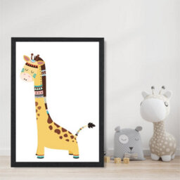 Artze Wall Art Giraffe Tribal Animal Art Print With Black Frame Size: A4 - thumbnail 2