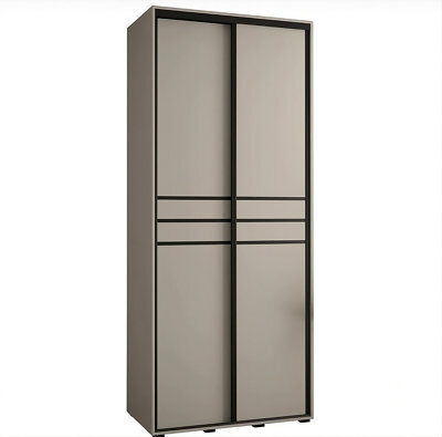 Arte Exquisite Cashmere & Black Sliding Door Wardrobe W120Cm H235Cm D60Cm For Refined Storage Solutions - image 1