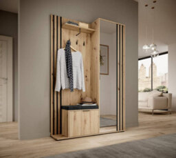 Arte Elegant Nelly Hallway Set H1920mm W1310mm D400mm In Oak Artisan & Black - Stylish Entryway Solution - thumbnail 2