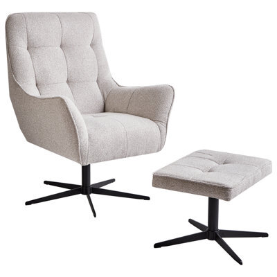 Beliani Swivel Armchair Molle Ii With Footstool Fabric Light Beige - image 1