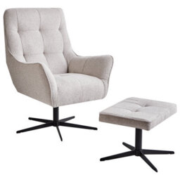 Beliani Swivel Armchair Molle Ii With Footstool Fabric Light Beige - thumbnail 1