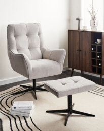 Beliani Swivel Armchair Molle Ii With Footstool Fabric Light Beige - thumbnail 2