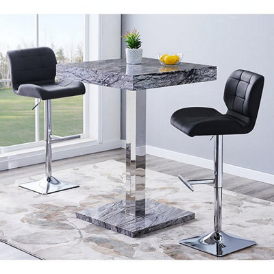 Furniture in Fashion Topaz Melange Marble Effect Bar Table 2 Candid Black Stools - image 1