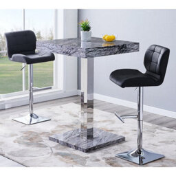 Furniture in Fashion Topaz Melange Marble Effect Bar Table 2 Candid Black Stools