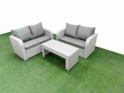 Fimous 4 Seater Outdoor Love Sofa Set Rattan Garden Furniture Set Oblong Coffee Table Light Grey - thumbnail 2