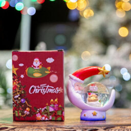 Shatchi Christmas Mini Snow Globe Water Ball Snow Dome Teddy Scene Resin Moon Shape Base - thumbnail 6