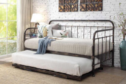 Harlow Antique Style Metal Day Bed With Folding Guest Bed Trundle - thumbnail 3