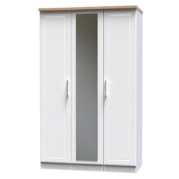 Sevilla Ready Assembled Traditional Matt White & Oak Large Triple Wardrobe With 1 Mirror Door (H)1825mm (W)1110mm (D)530mm - thumbnail 1