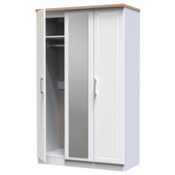 Sevilla Ready Assembled Traditional Matt White & Oak Large Triple Wardrobe With 1 Mirror Door (H)1825mm (W)1110mm (D)530mm - thumbnail 7