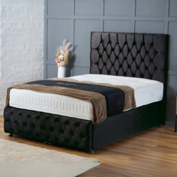 Bsspoke Ottoman Bed Lift Up Storage Divan Black Velvet With Mattress 54Inch Chesterfield Headboard & Footboard All Sizes - thumbnail 1