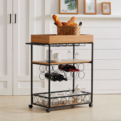 Living And Home 3 Tier Kitchen Storage Trolley Serving Cart With Wine Rack