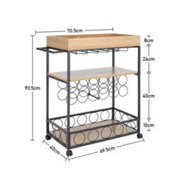 Living And Home 3 Tier Kitchen Storage Trolley Serving Cart With Wine Rack - thumbnail 6