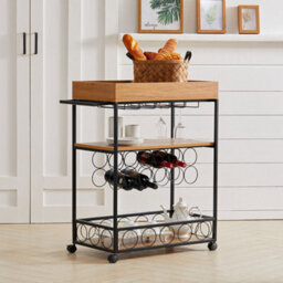 Living And Home 3 Tier Kitchen Storage Trolley Serving Cart With Wine Rack - thumbnail 1