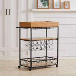 Living And Home 3 Tier Kitchen Storage Trolley Serving Cart With Wine Rack - thumbnail 2