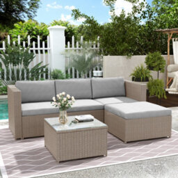 HomeTouch Khaki Outdoor Rattan Corner Sofa Set - thumbnail 4