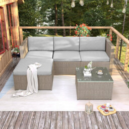 HomeTouch Khaki Outdoor Rattan Corner Sofa Set - thumbnail 3