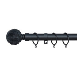 A.unique Home Knotted Ball Metal Extendable Curtain Pole With Rings And Fittings (25/28mm) - Matte Black, 70Cm - 120Cm  Approx - thumbnail 1