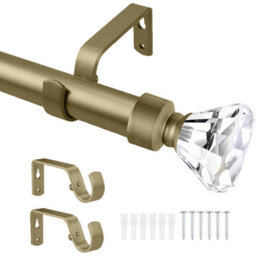 Ameha Plain Sapphire Crystal Metal Curtain Pole 160-300 Cm, (63 Inch-118 Inch) Antique Brass Extendable Adjustable Curtain Poles - thumbnail 8