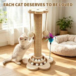 Tall Cat Scratching Post Cats Tree Scratcher Kitten Scratch Post Play Track Ball - thumbnail 1