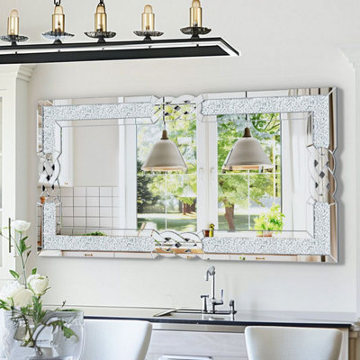 Artloge 120X60Cm Xl Wall Mirror Full Length Crystal Crush Diamond Silver Accent Mirror - image 1