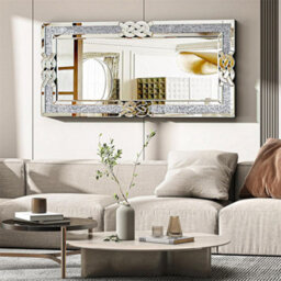 Artloge 120X60Cm Xl Wall Mirror Full Length Crystal Crush Diamond Silver Accent Mirror - thumbnail 8