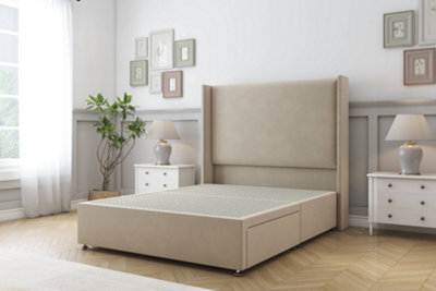 "Sloomy Devonshire Almond Coniston Divan Bed Base 2 Drawers Foot-End With 54"" Wingback Headboard 6' Super King" - image 1