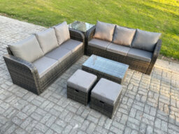Fimous Outdoor Garden Furniture Sets 8 Seater Wicker Rattan Furniture Sofa Sets With Rectangular Coffee Table - thumbnail 2