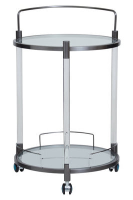 Orsina Round Drinks Trolley, Two Tier Glass Shelves With Acrylic Supports, Mid Century Stainless Steel Bar Cart - image 1