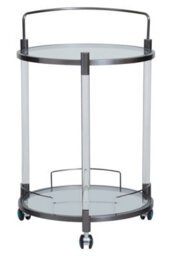 Orsina Round Drinks Trolley, Two Tier Glass Shelves With Acrylic Supports, Mid Century Stainless Steel Bar Cart - thumbnail 5