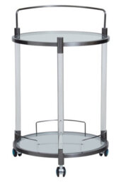 Orsina Round Drinks Trolley, Two Tier Glass Shelves With Acrylic Supports, Mid Century Stainless Steel Bar Cart