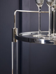 Orsina Round Drinks Trolley, Two Tier Glass Shelves With Acrylic Supports, Mid Century Stainless Steel Bar Cart - thumbnail 2