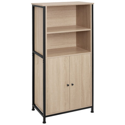 Tectake Display Cabinet Doncaster - Open Shelving, 2 Cupboards, Adjustable Shelves   - Industrial Wood Light, Oak Sonoma - image 1