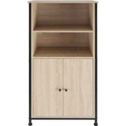 Tectake Display Cabinet Doncaster - Open Shelving, 2 Cupboards, Adjustable Shelves   - Industrial Wood Light, Oak Sonoma - thumbnail 2
