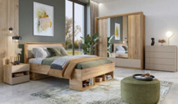 Arte Stylish Impressio 23 Bedside Table 460mm X 450mm X 410mm In Oak Mauvella & Congo - Compact Storage - thumbnail 3