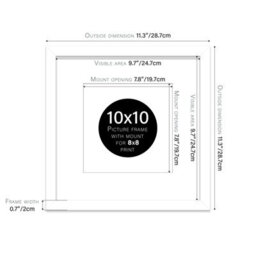"10X10"" White Picture Frame - 10X10"" Square Frame With 8X8"" Mount For 10X10""/8X8"" Pictures Art Deco Style Thin Edge, 1 Pack" - thumbnail 2