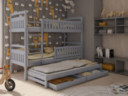 Arte Blanka Contemporary Pine Bunk Bed With Trundle Bed 2 Storage Drawers In Grey (L)1980mm (H)1640mm (W)980mm
